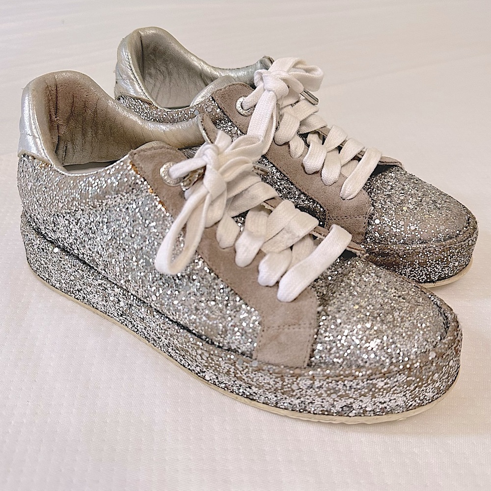 Zadig & Voltaire Silver Glitter  platform (Metallic Dream Glitter Sneaker) 38